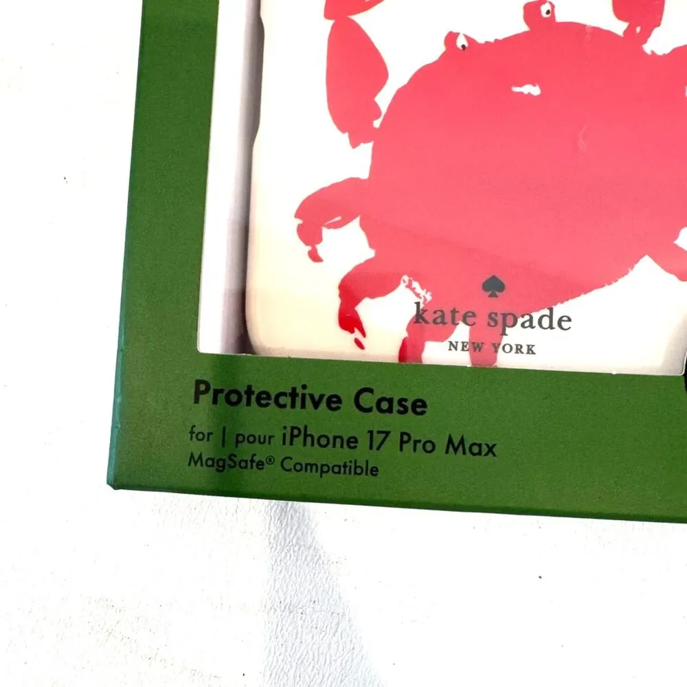 Kate Spade iPhone 17 Pro Max Protective Striped Case MagSafe White Red Crab NIB